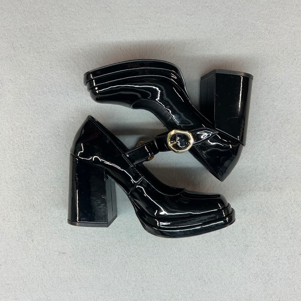 Steve Madden Nabella Black Patent Platform Chunky Mary Jane Pumps sz6.5M